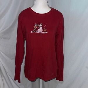 Life Is Good Red Long Sleeve Tee winter scene size medium classic fit